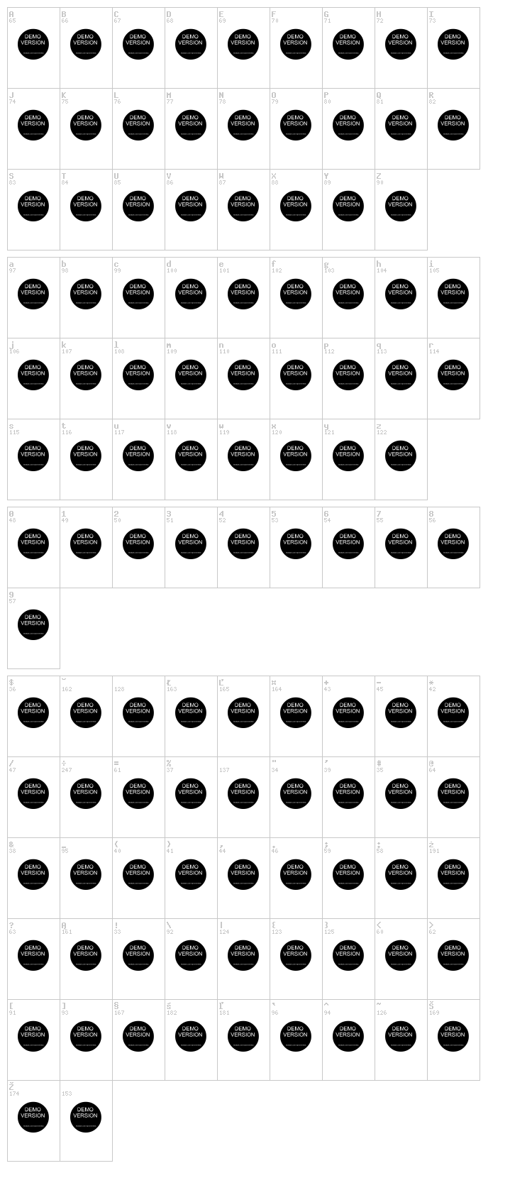 Mars Inside font map